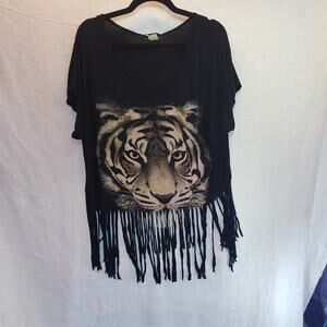 Y2K Plus Size 2X Annabelle Festival Lion Face Fringed T Shirt